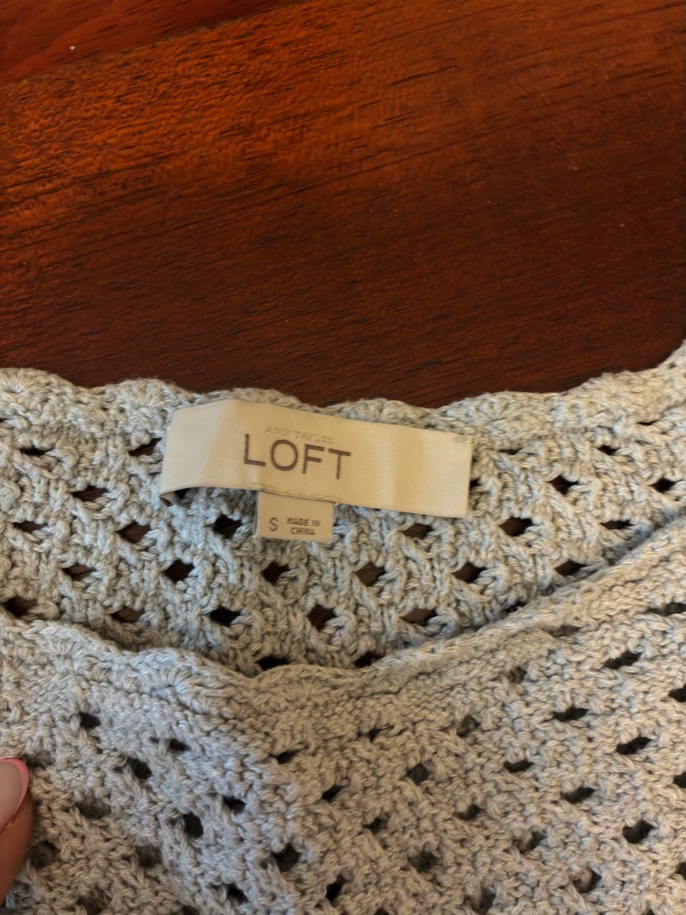 LOFT Light Gray Crochet Openwork Sweater